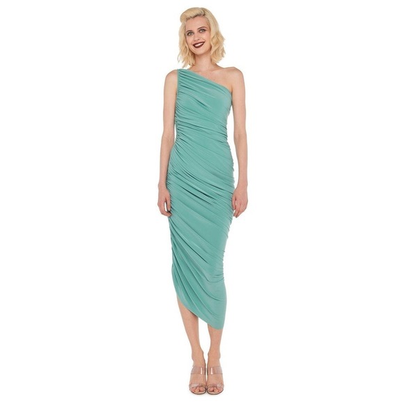 Norma Kamali One Shoulder Asymmetrical Diana Gown in Vintage Mint Size S NWT - Picture 2 of 12